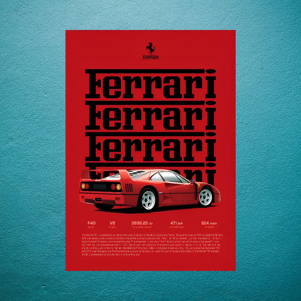 Ferrari F40 Specs Poster || CARS || #39
